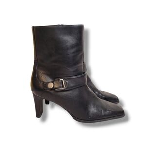 Roland Cartier Black Leather Heeled Boots Women's Size 7.5 Vintage